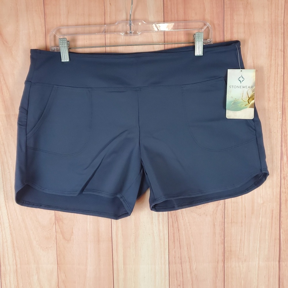 Stonewear Designs Latitude Compass Shorts Womens XL Navy Blue Stretch Athletic‎